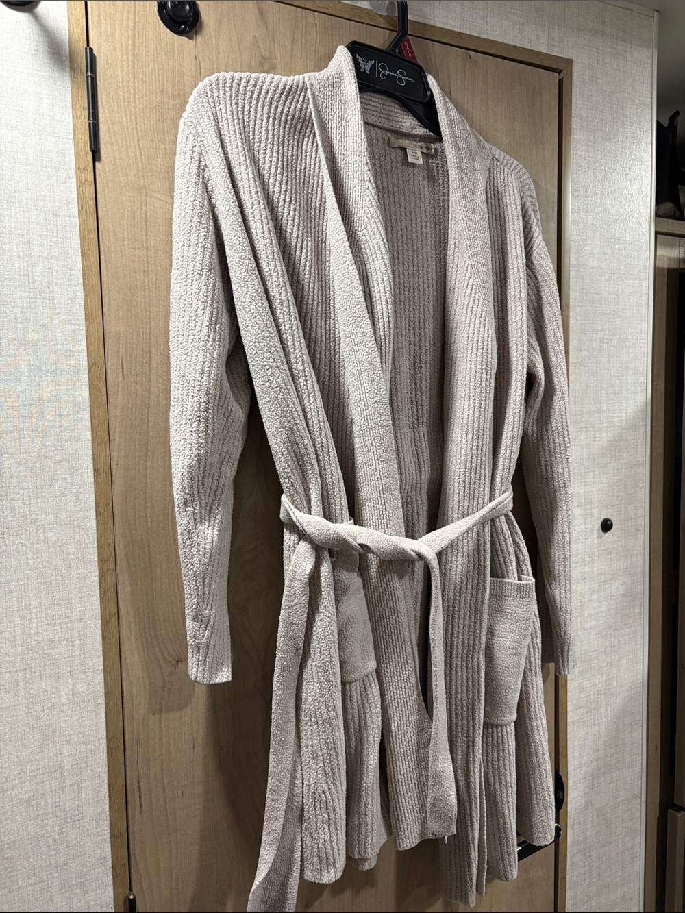 Barefoot Dreams Long Ribbed Shawl Collar Robe - Light Gray
